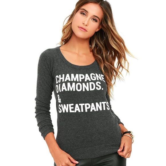 Chaser Tops - Chaser Champagne & Sweatpants Backless Sweatshirt Charcoal Gray Size Large